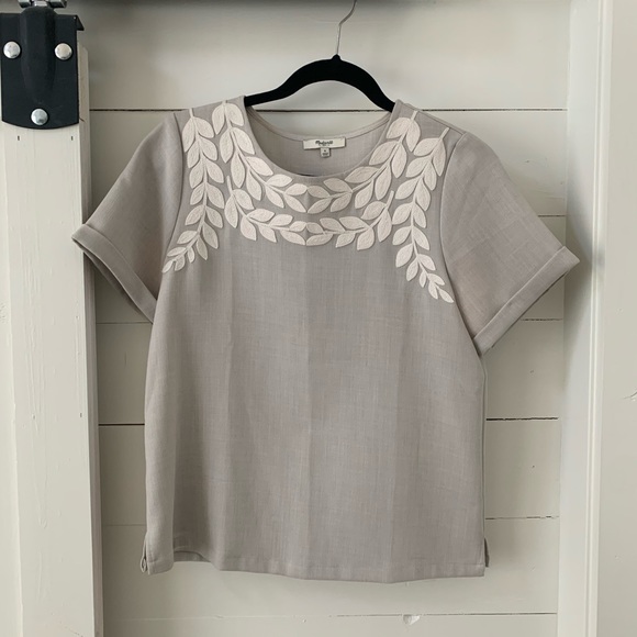 Madewell Tops - Madewell Gray Embroidered Short Sleeved Top